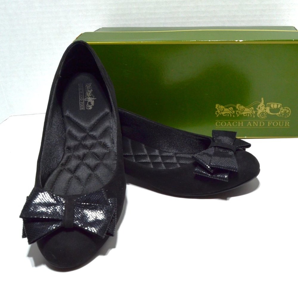 Coach And Four Flora Flats in Black Suede with Bow Women's Size 8.5 in Box